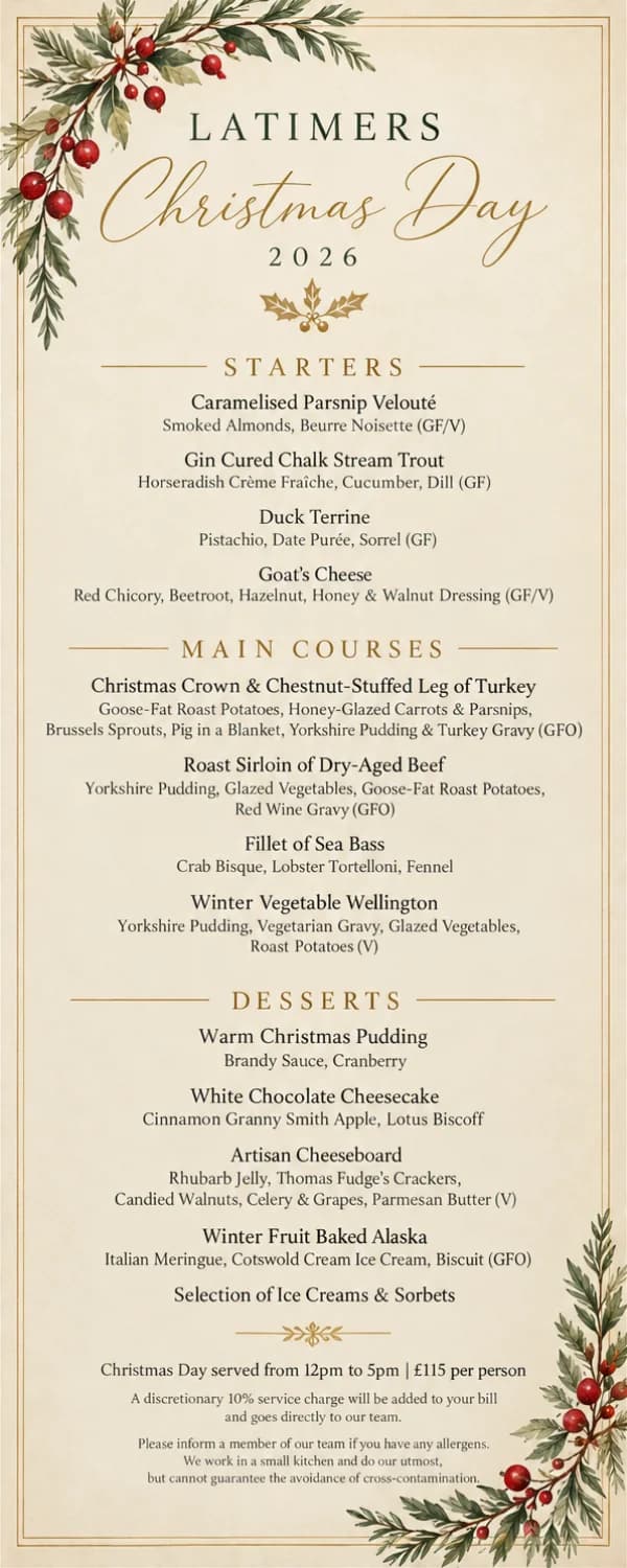 Christmas Day menu artwork with festive foliage