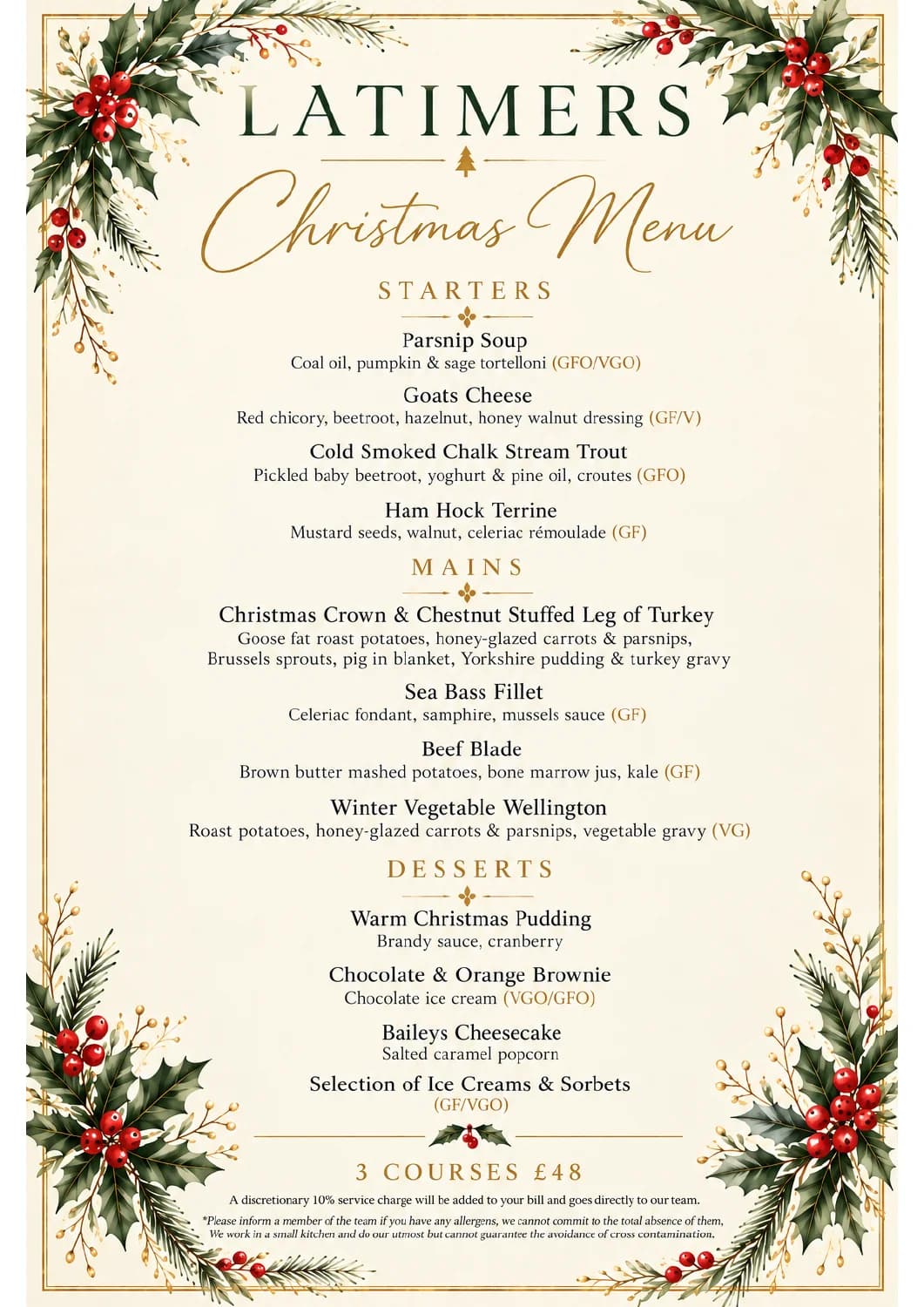 Christmas parties menu artwork with festive foliage